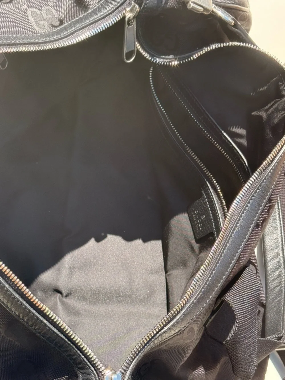 Gucci GG Canvas Duffel Bag – Black Monogram Gold Logo Travel Bag with Strap